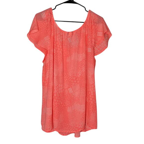 Torrid Neon Coral & White Doodle Print Georgette Ruffle Blouse Women's 2X - Picture 4 of 8